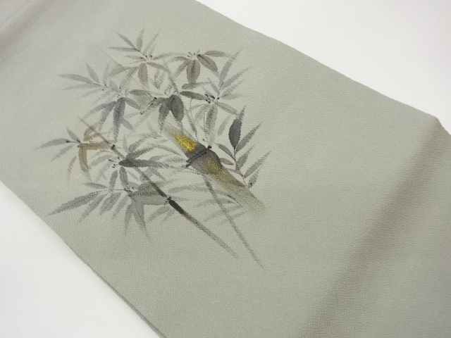 作家物　縮緬地金彩笹模様名古屋帯